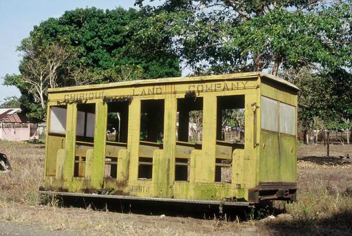 One of the last rail vehicles of the Banana transport railway of the Chiriquí Land Company at the former depot area of Puerto Armuelles.