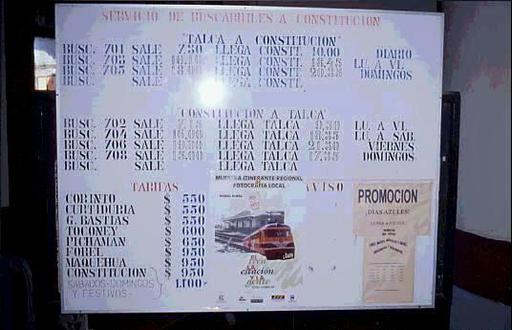 EFE Sur Talca - Constitución, Timetable.