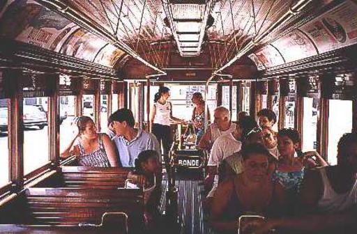 Santos SP, historisches Tram, Passagierraum.