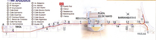 Stationsplan der Linie Metropolitana (A=Nordosten, D und E=Südosten), Sefecha, Argentinien.