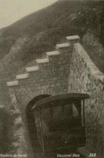 Car emerging from the tunnel above the passing loop. Monserrate, Colombia.