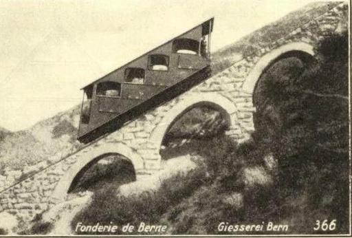 Original car on the viaduct in the lower section. Monserrate, Colombia.