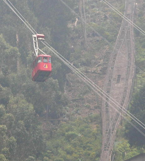 Ausweiche mit Pendelbahn. Monserrate, Kolumbien.