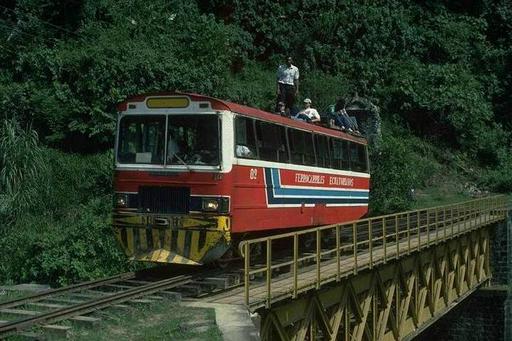 Autoferro on the line Ibarra - San Lorenzo between San Lorenzo and Cachavi on a bridge, Ecuador.